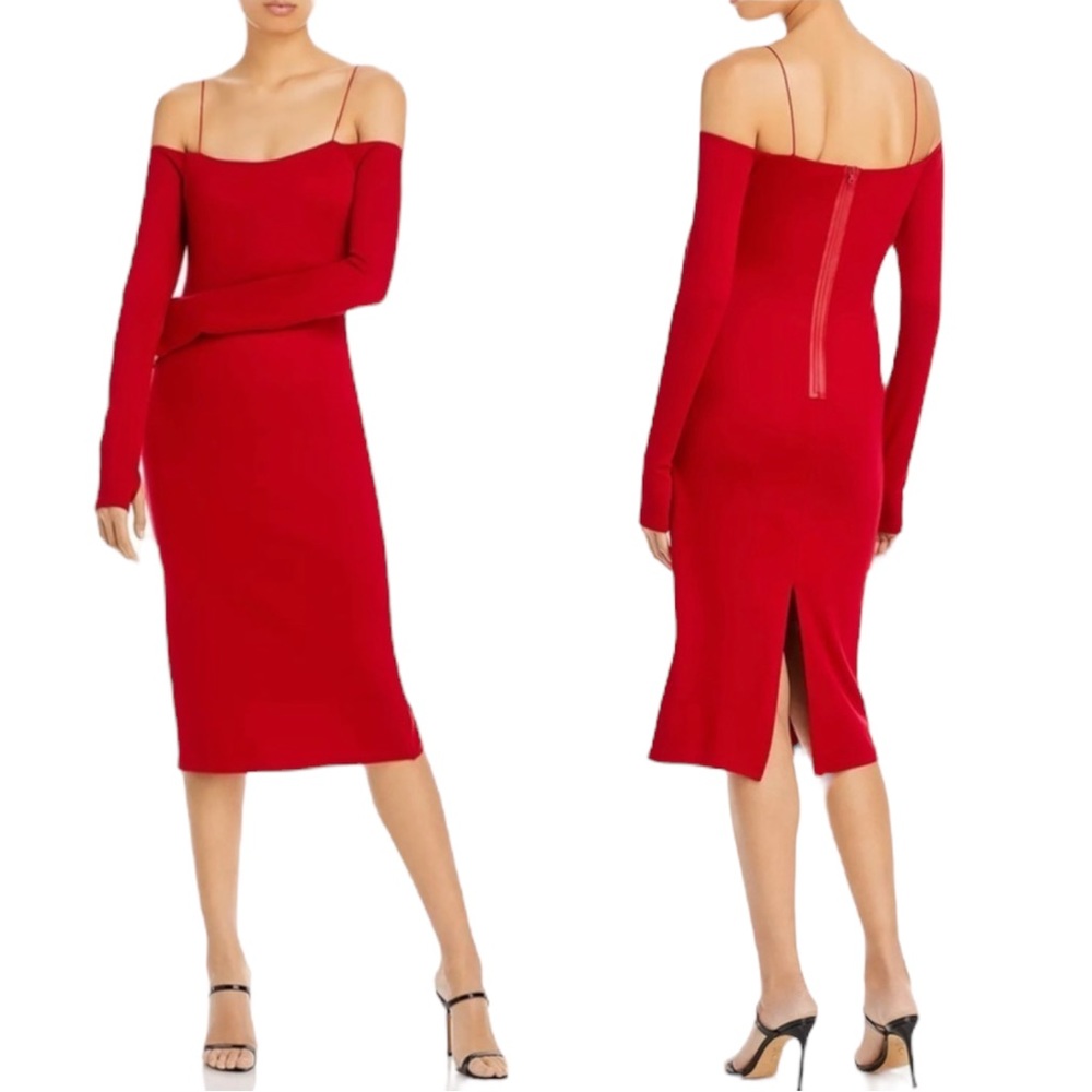NWOT ALICE + OLIVIA Dorinda Off The Shoulder Fitted Midi Dress. Size‎ 6